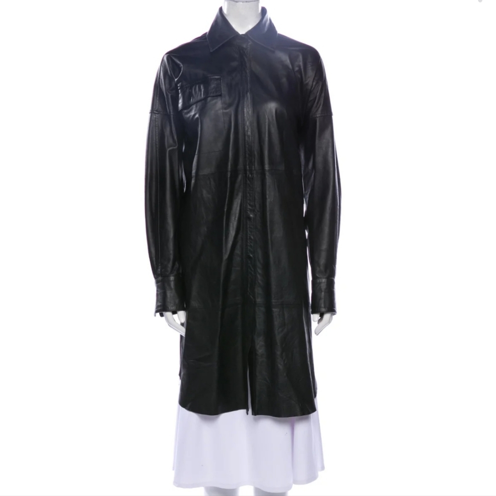 REMAIN Birger Christensen Black Leather Trench Coat Size 12